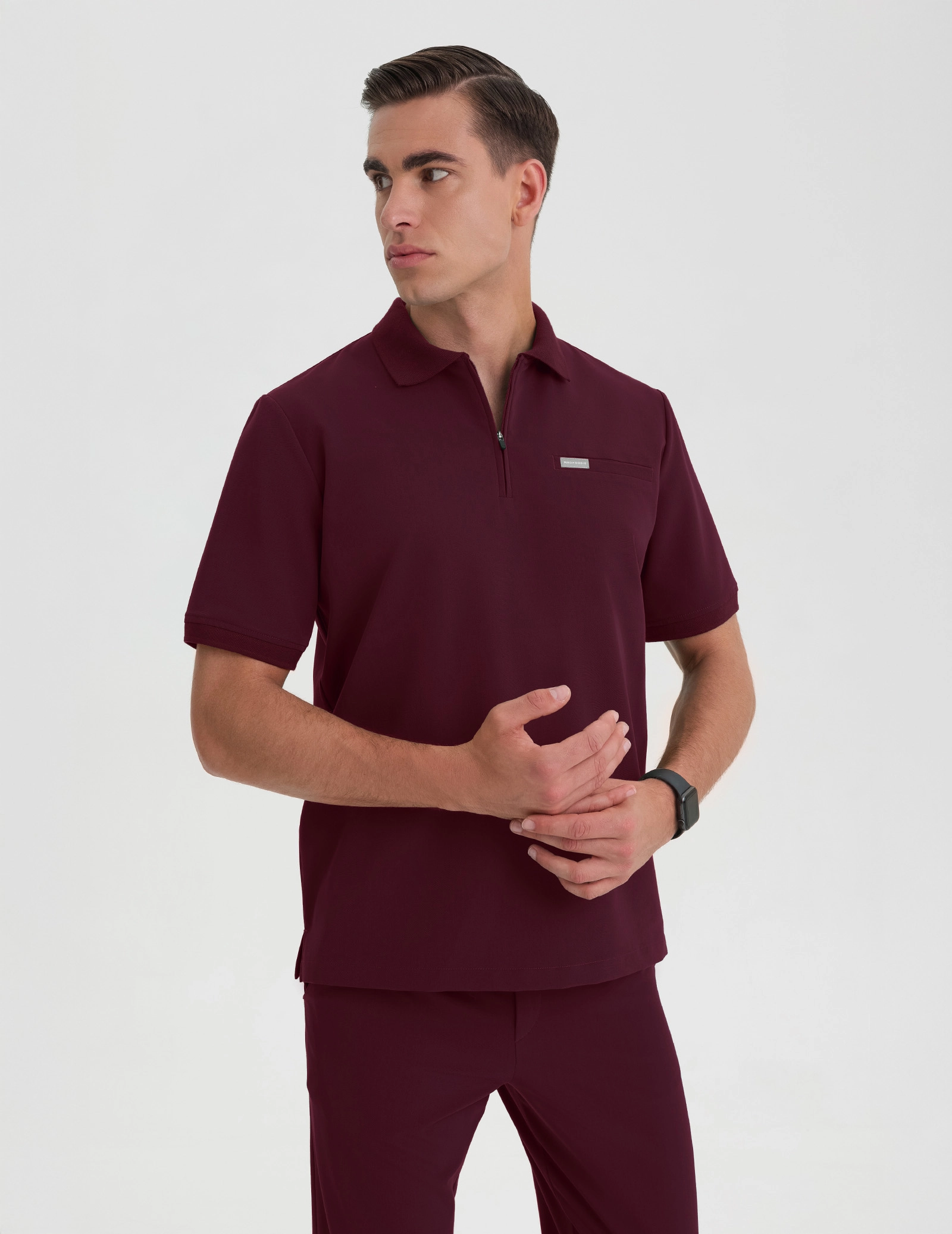 Men's Medical Polo Scrub Top - BURGUNDY