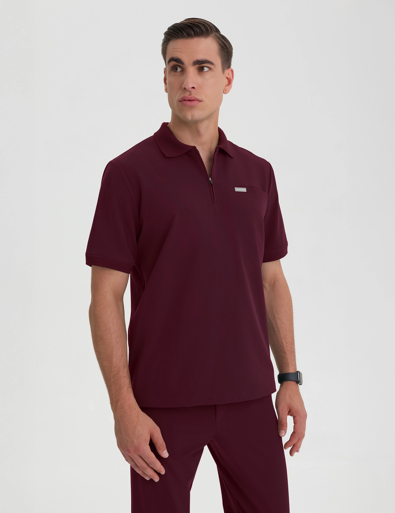 Men's Medical Polo Scrub Top - BURGUNDY