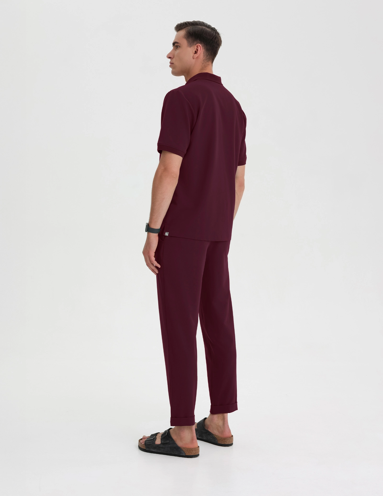 Men's Medical Polo Scrub Top - BURGUNDY