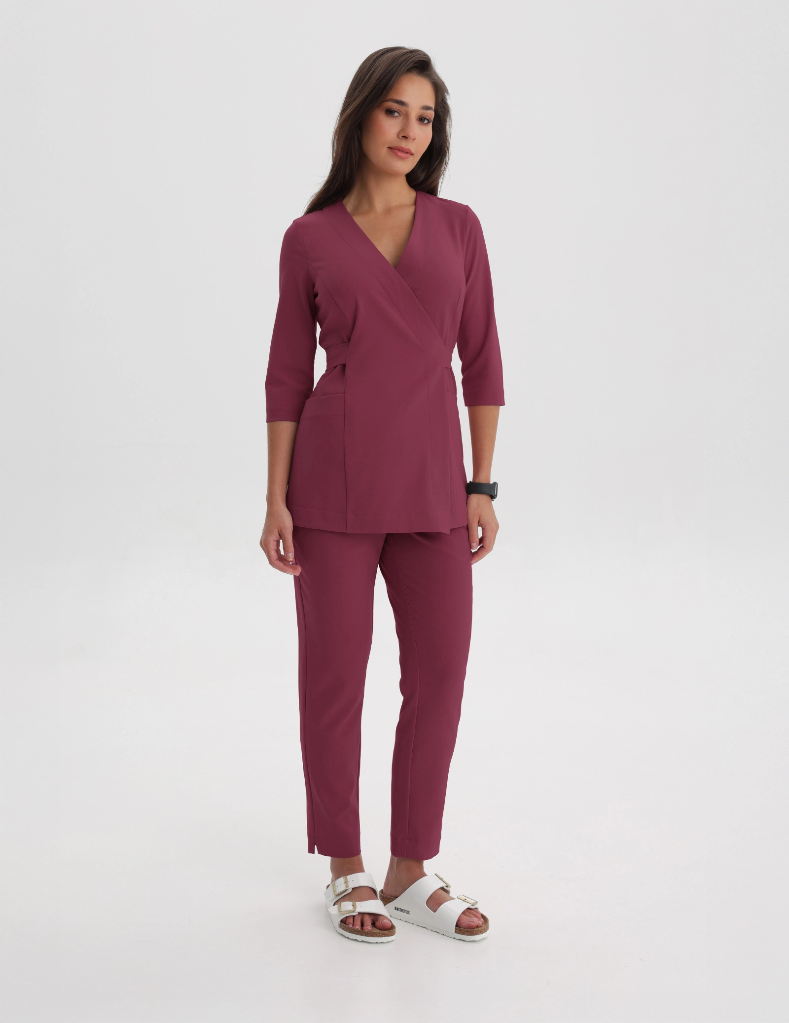 Rosalie tied scrub top - MULLED WINE