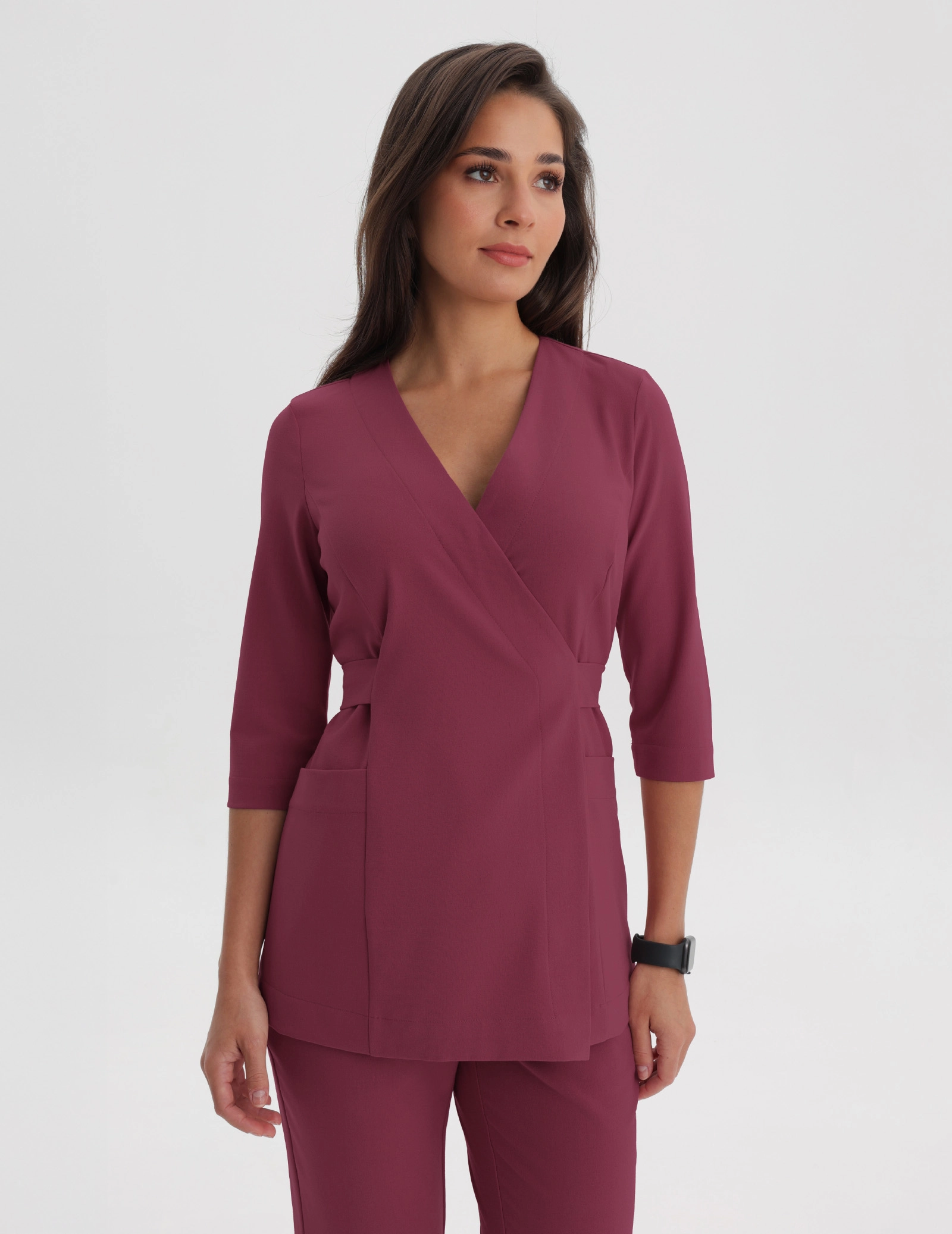 Rosalie tied scrub top - MULLED WINE