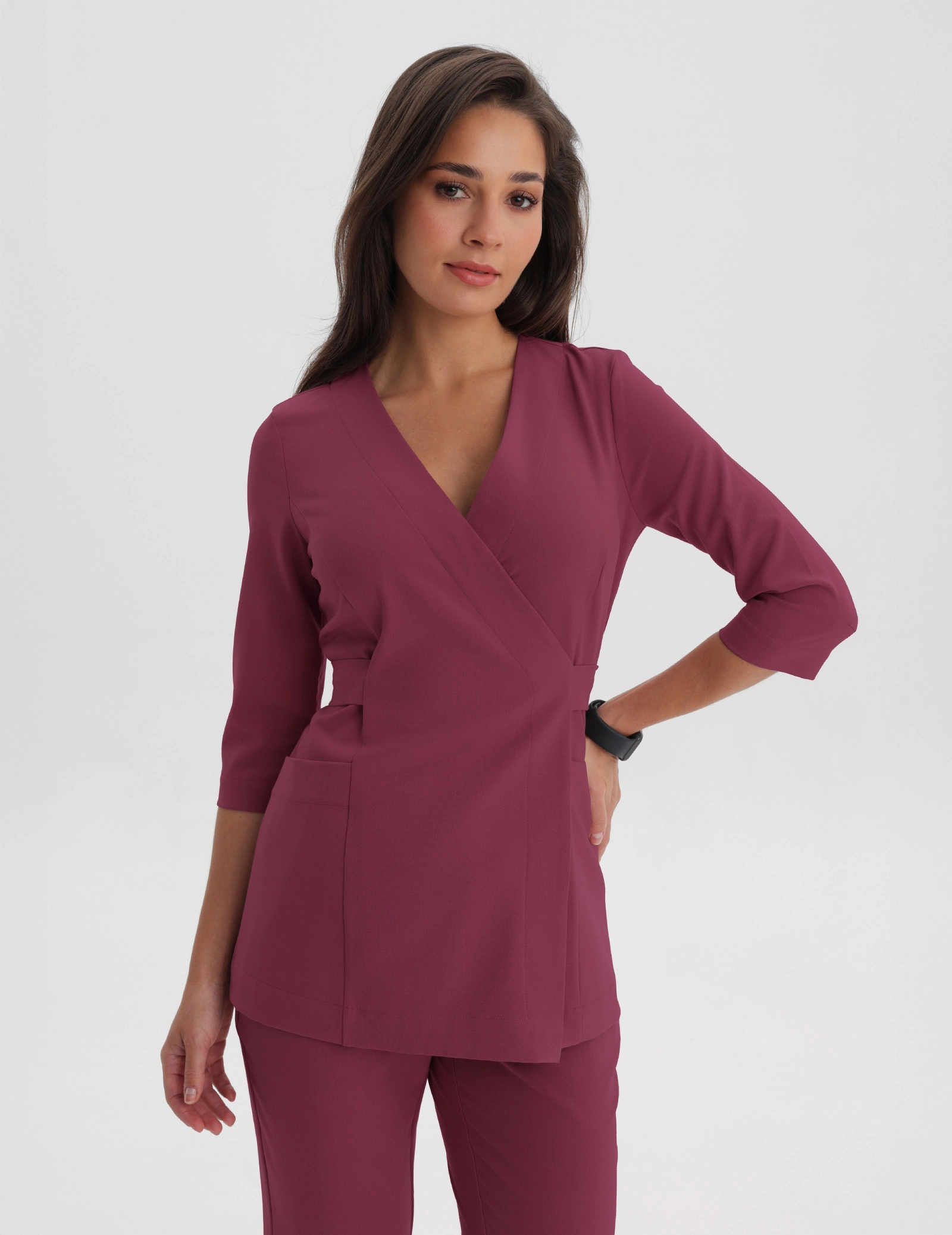 Rosalie tied scrub top - MULLED WINE