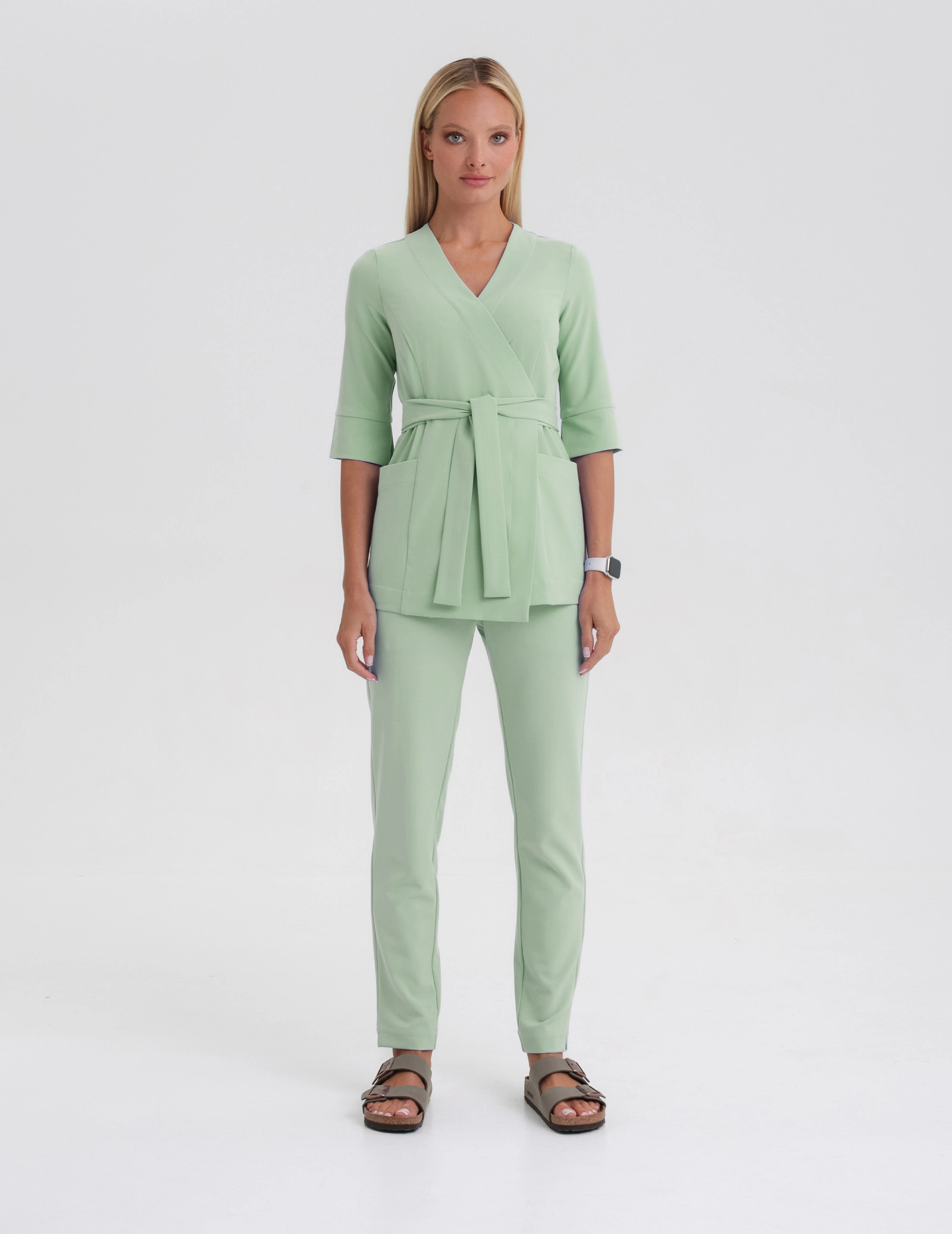 Rosalie tied scrub top - MATCHA LATTE
