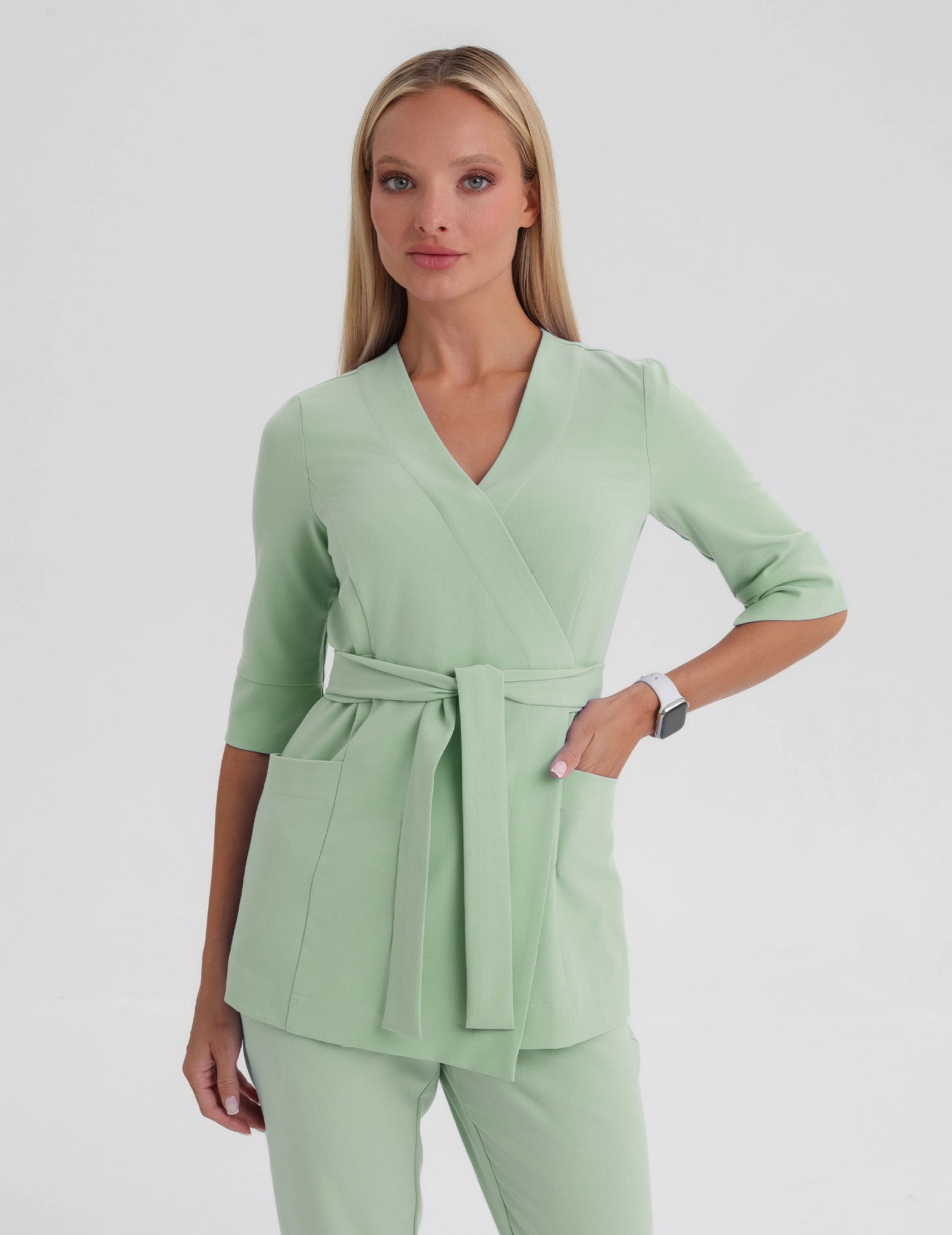 Rosalie tied scrub top - MATCHA LATTE