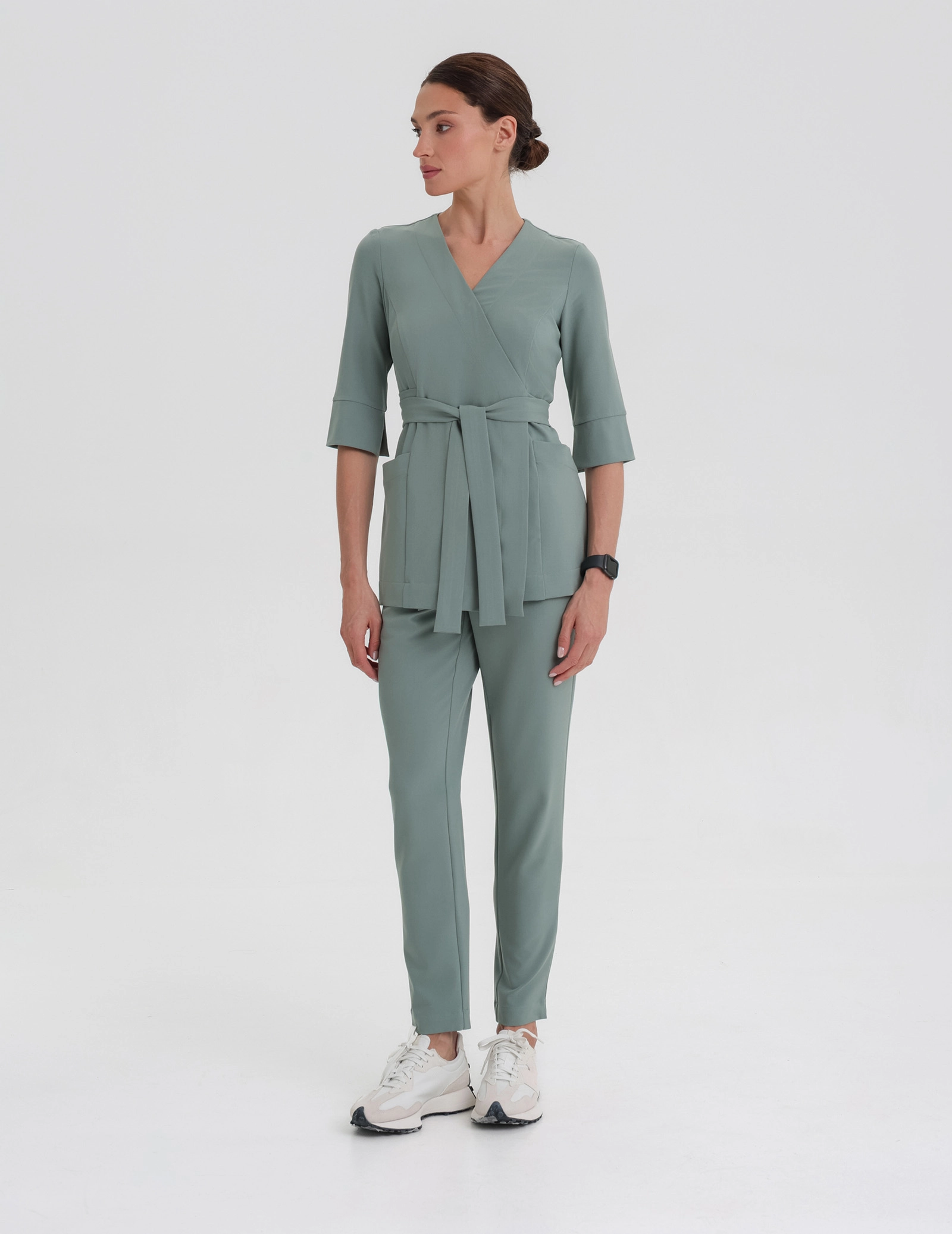Rosalie tied medical Blouse - DUSTY GREEN