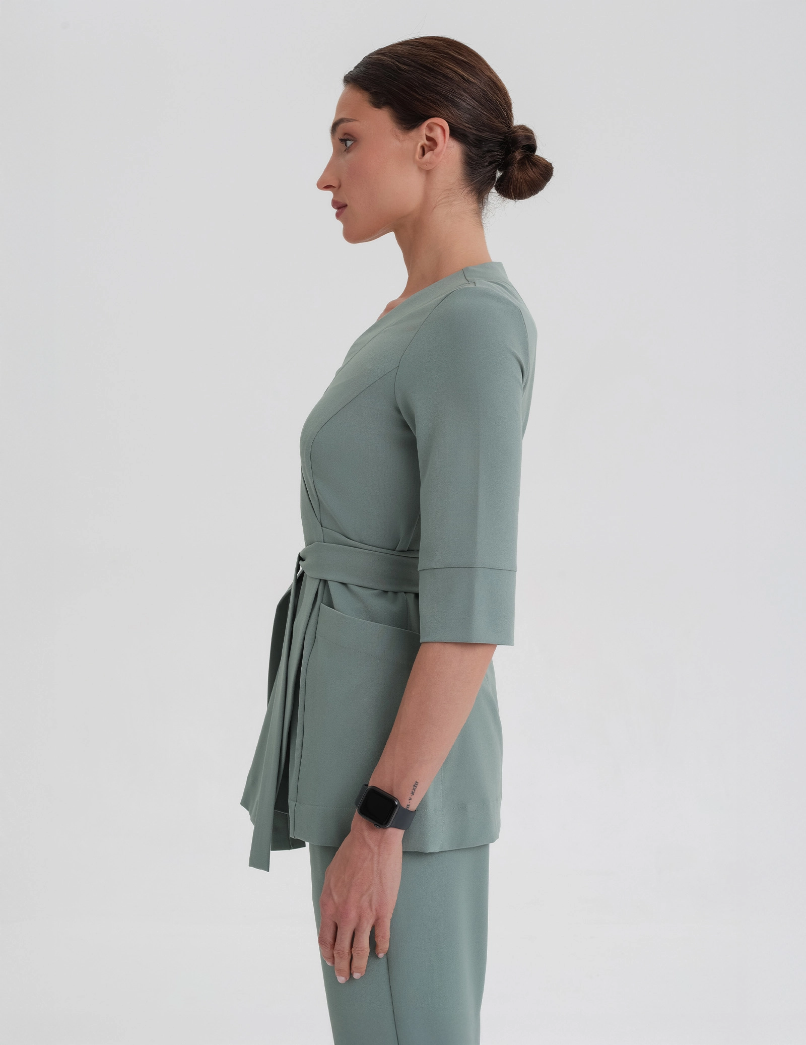 Rosalie tied medical Blouse - DUSTY GREEN
