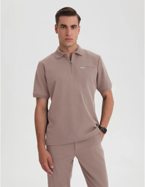 Men's Medical Polo Scrub Top - BEIGE