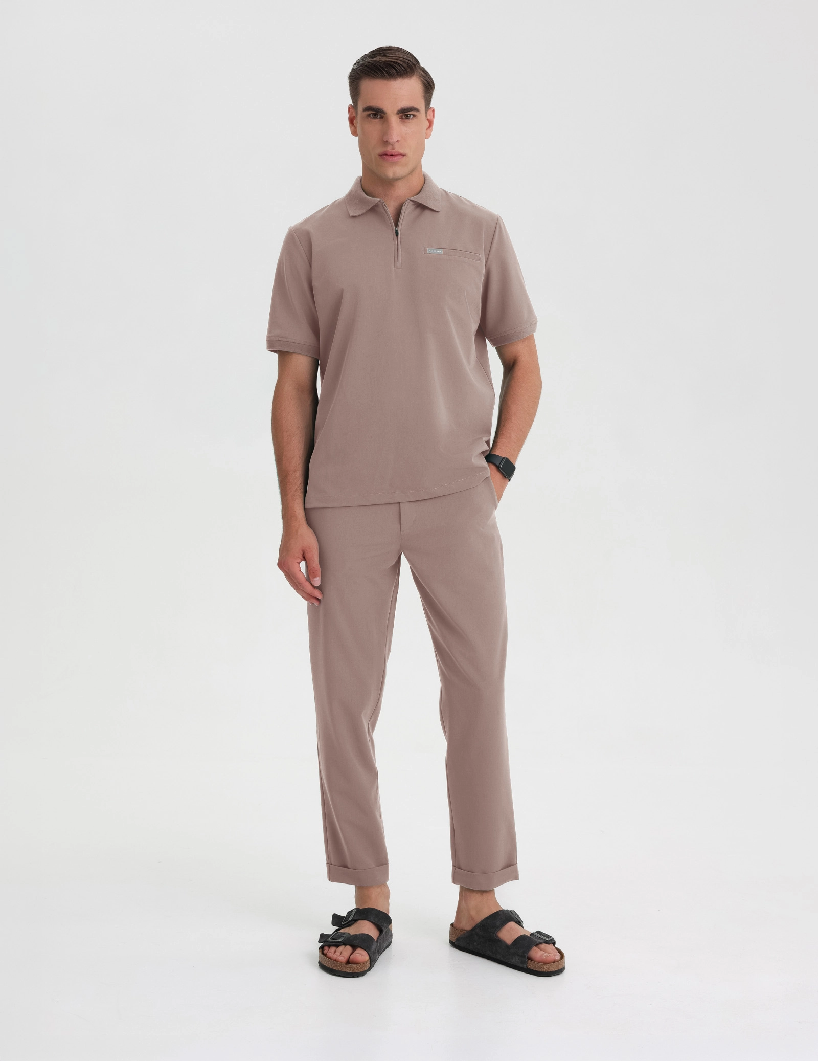 Men's Medical Polo Scrub Top - BEIGE