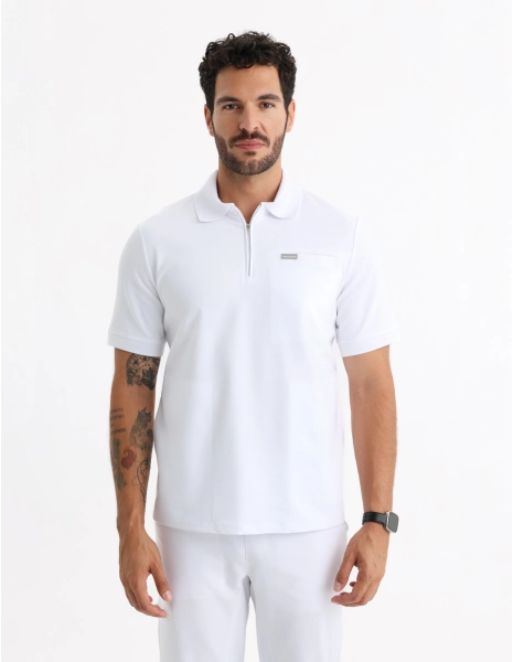 Men's Medical Polo Scrub Top - WHITE