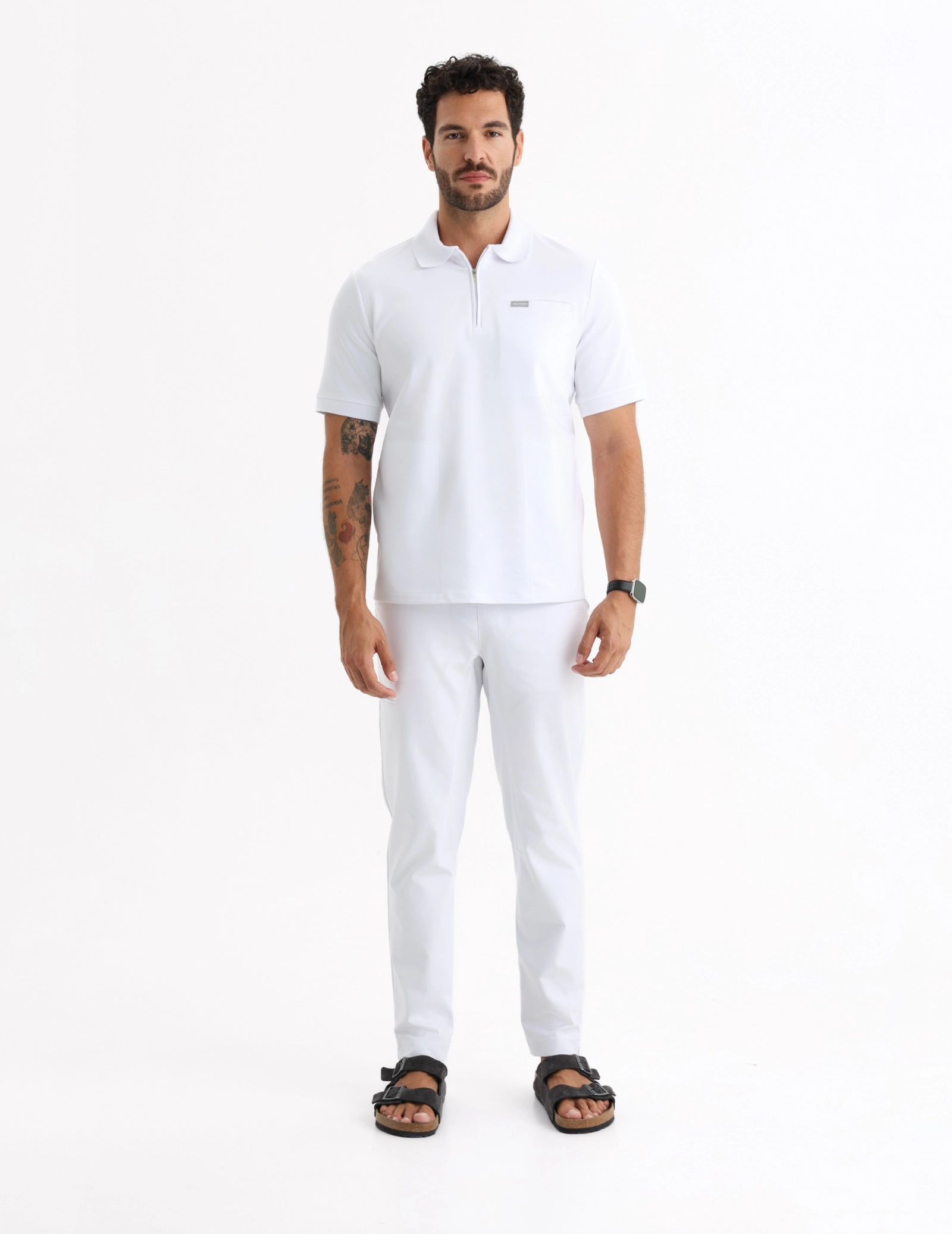 Men's Medical Polo Scrub Top - WHITE