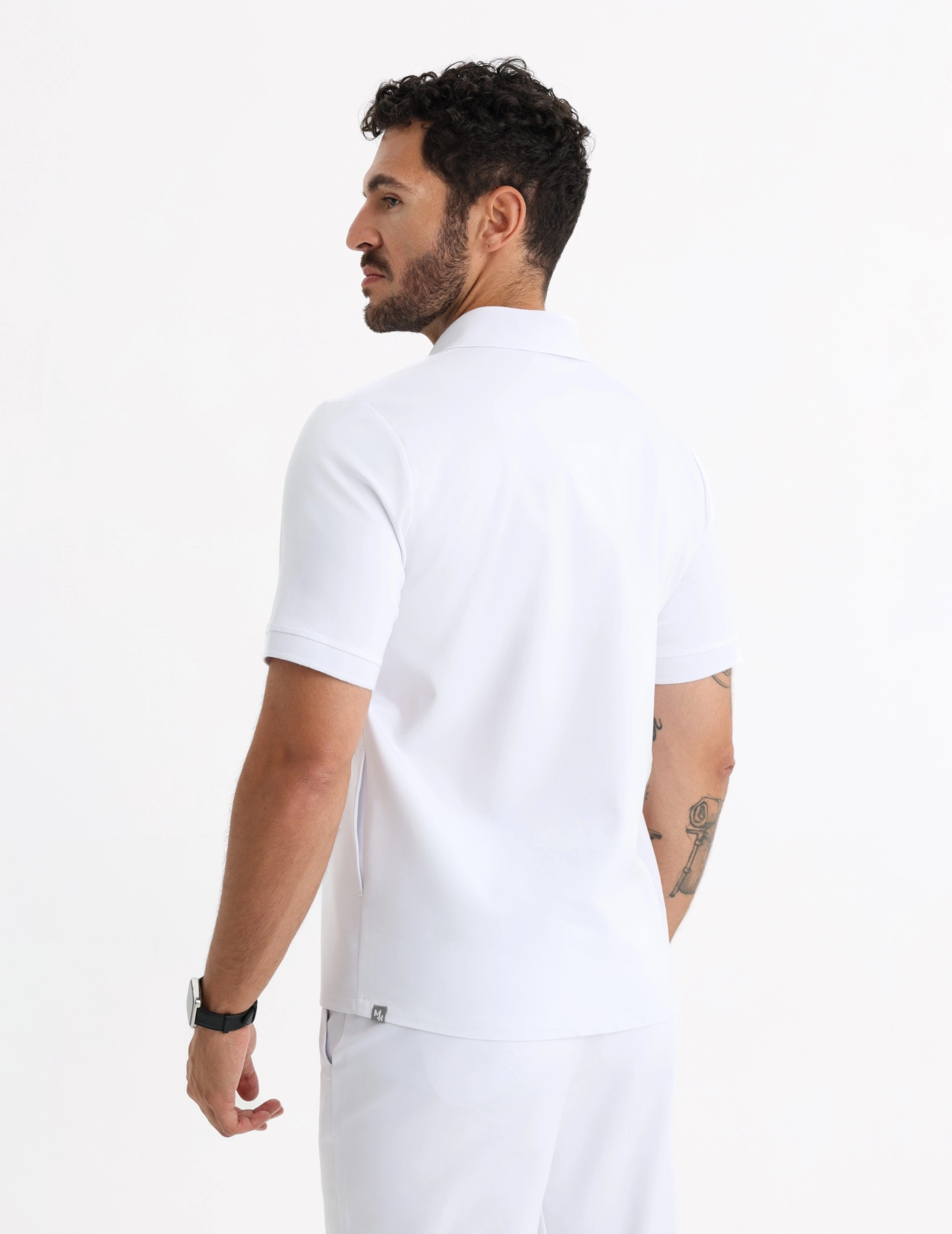Men's Medical Polo Scrub Top - WHITE