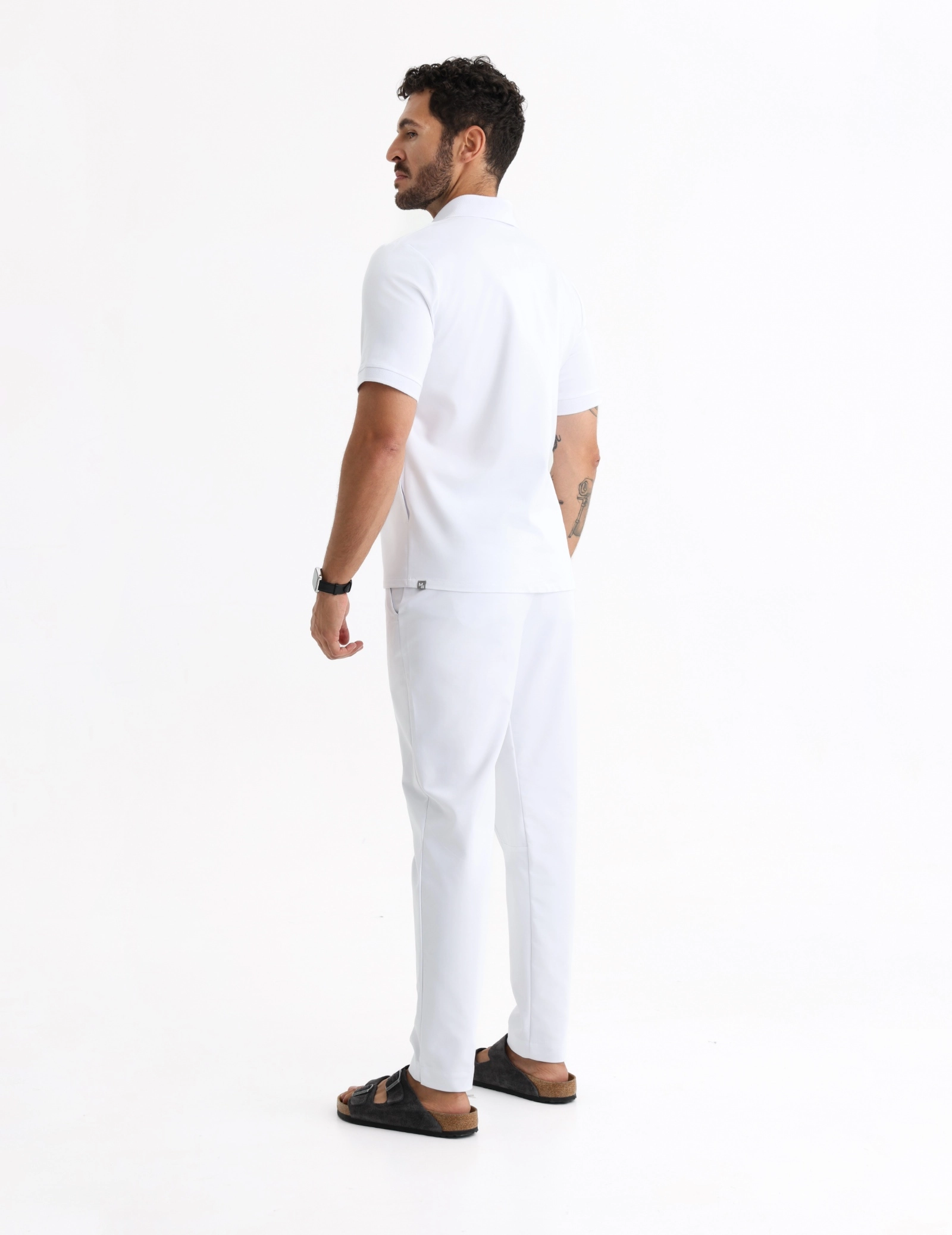 Men's Medical Polo Scrub Top - WHITE