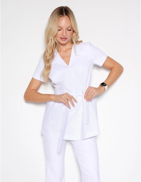Medical Scrub Top Tie-Back Auri - WHITE